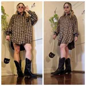 VTG Oversized Silk Plaid Button up shirt